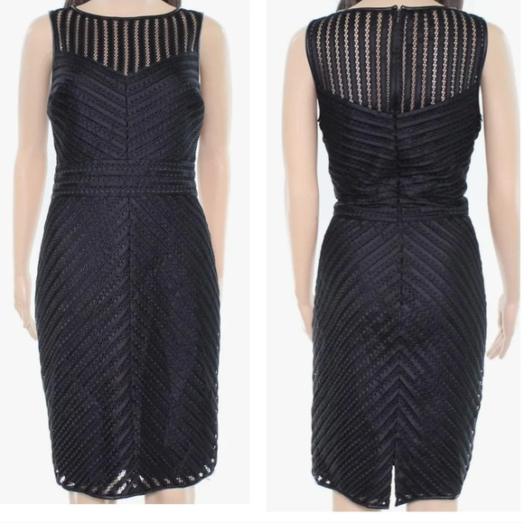 Lauren Ralph Lauren Dresses & Skirts - LRL Textured Chevron Scuba Sheath Dress, Vegan Leather Trim, Cage Neck, EUC!